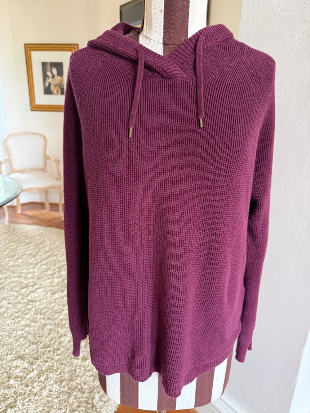 Lauren Ralph Lauren Waffle Knit Sweater Hoodie Women's XL Deep Plum Pullover